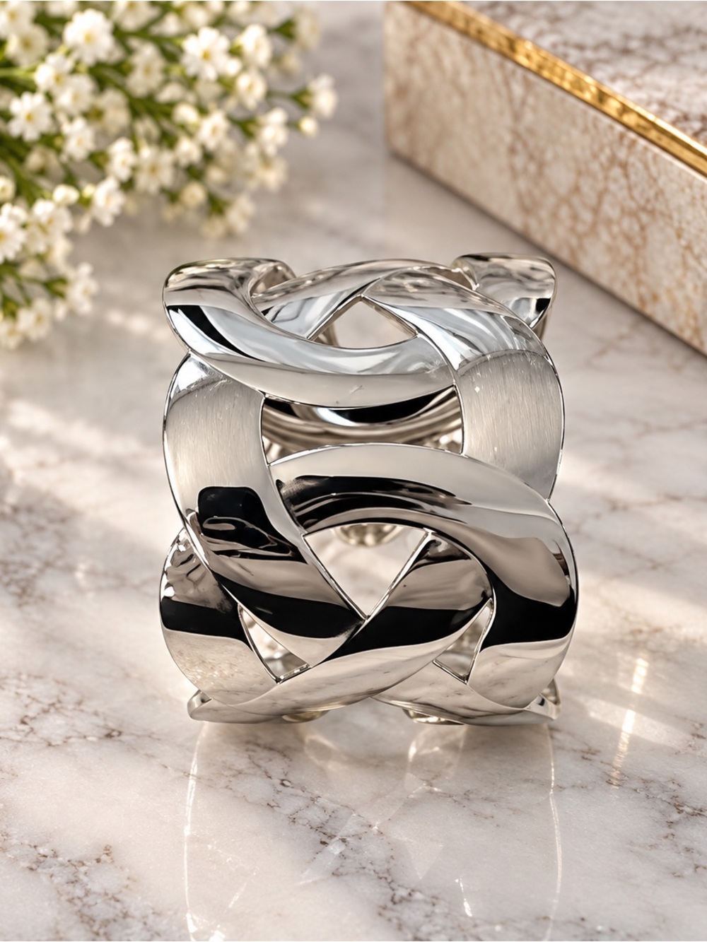 Polished Silver Braided Statement Bracelet - Women Jewelry Bracelets